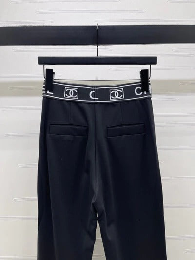 Chanel 2026 Webbing Letter Flared Pants Black Polyamide Rayon 376052