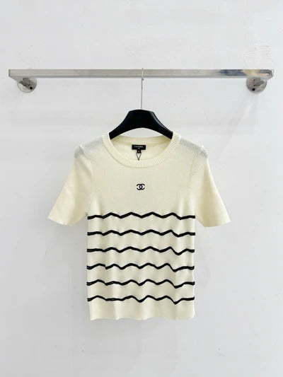 Chanel 2026 Stripe Knit Short-sleeved Top Cotton Cashmere 351119