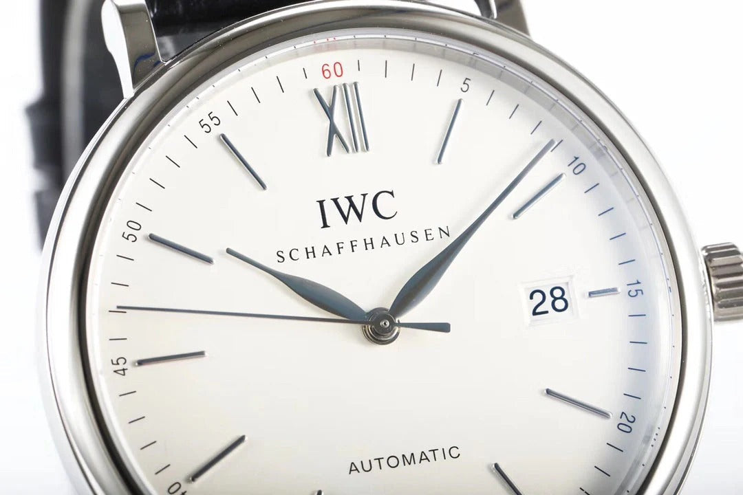 IWC Portofino 40mm White Dial Blue Numerals Black Leather