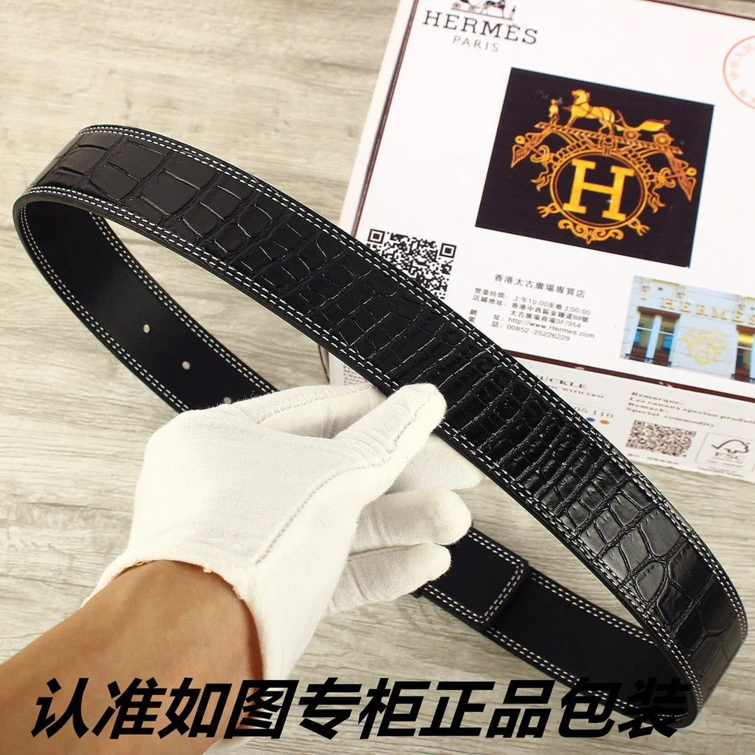 HM Original Belt 38mm Black Crocodile Pattern Gold Buckle 620264