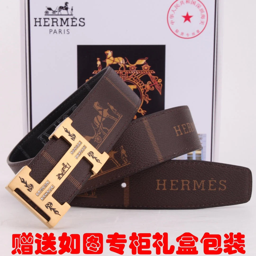 HM Constance Belt 38mm Brown Black Cowhide Gold Buckle 620189