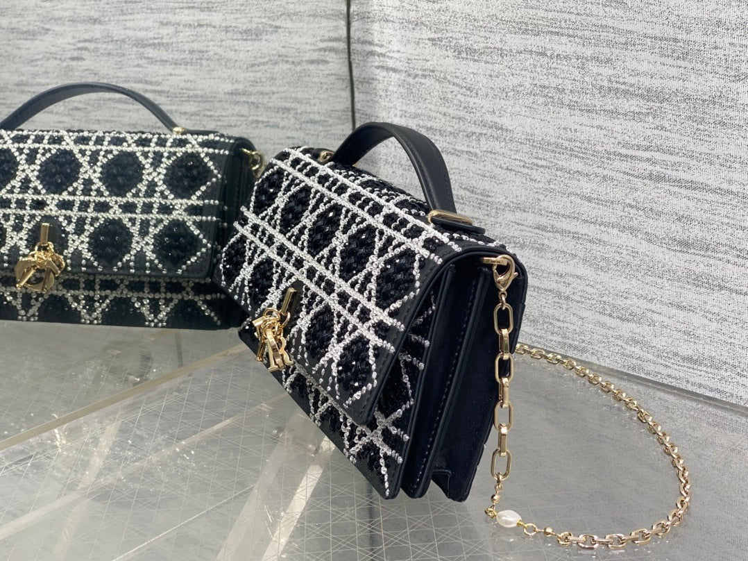 Dior 2026 Top Handle Embroidered Bag 21cm Calfskin 352086