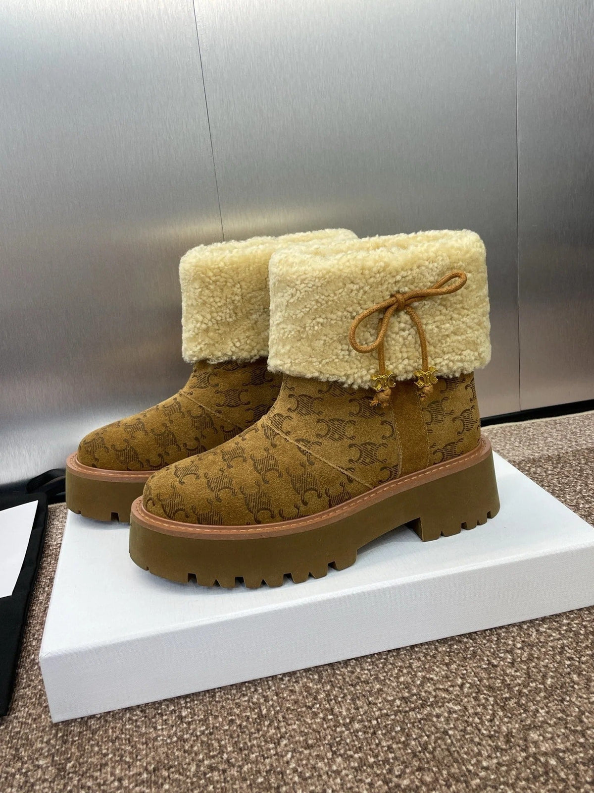Celine 2026 Bulky Cropped Triomphe Boots Brown Suede 962664
