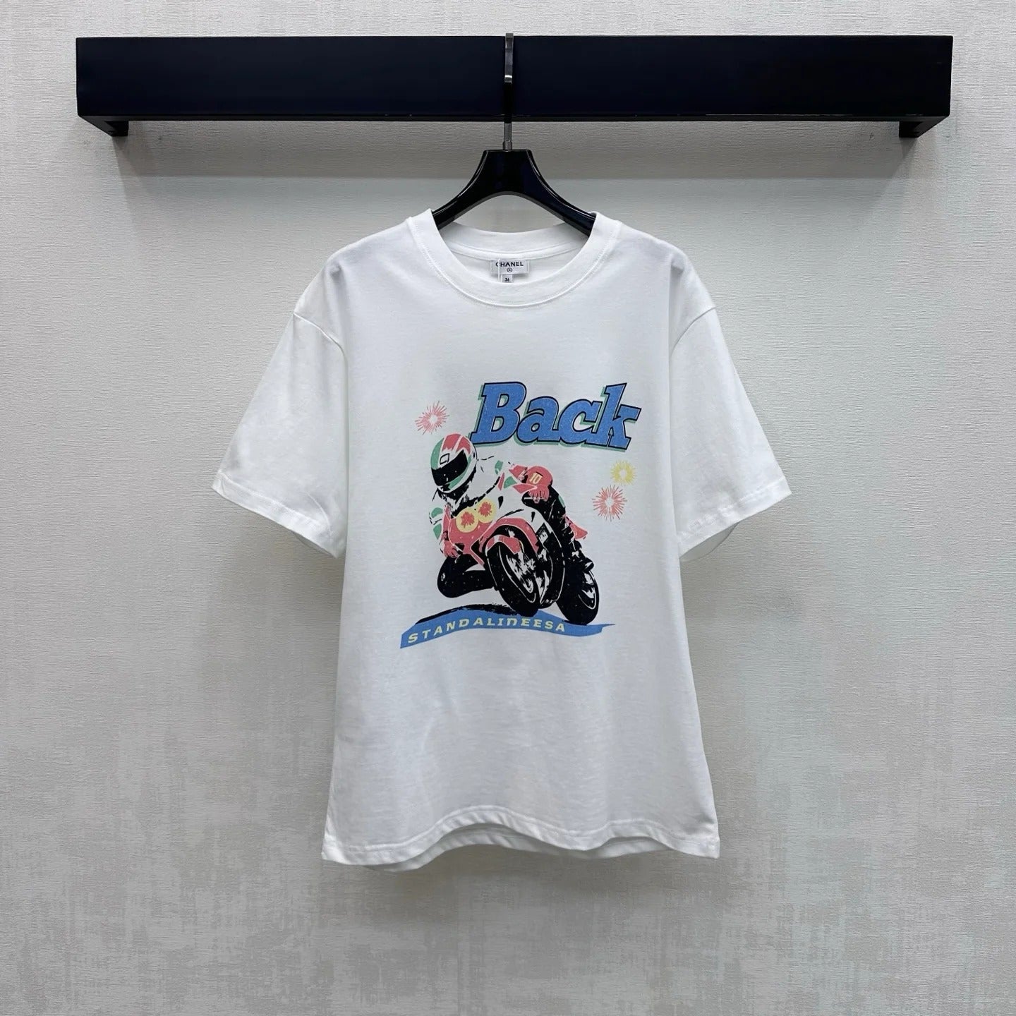 Chanel 2026 Crew Neck Motorcycle Print T-Shirt Cotton 210433