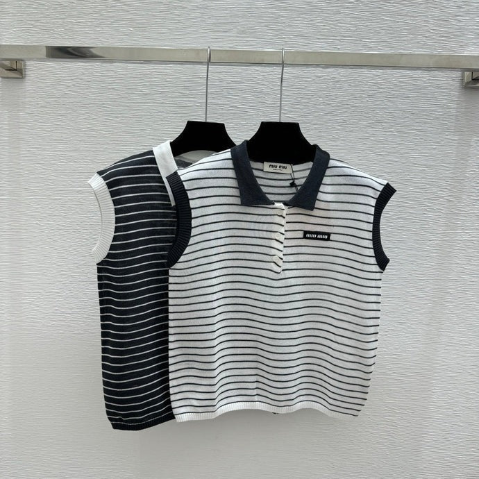 Miumiu 2026 Striped Sleeveless Knit Vest Cotton 341375