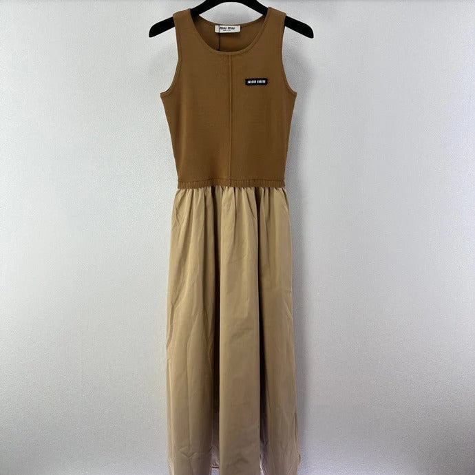 Miumiu 2026 Vest Patchwork Dress Brown Beige Wool Viscose 375132