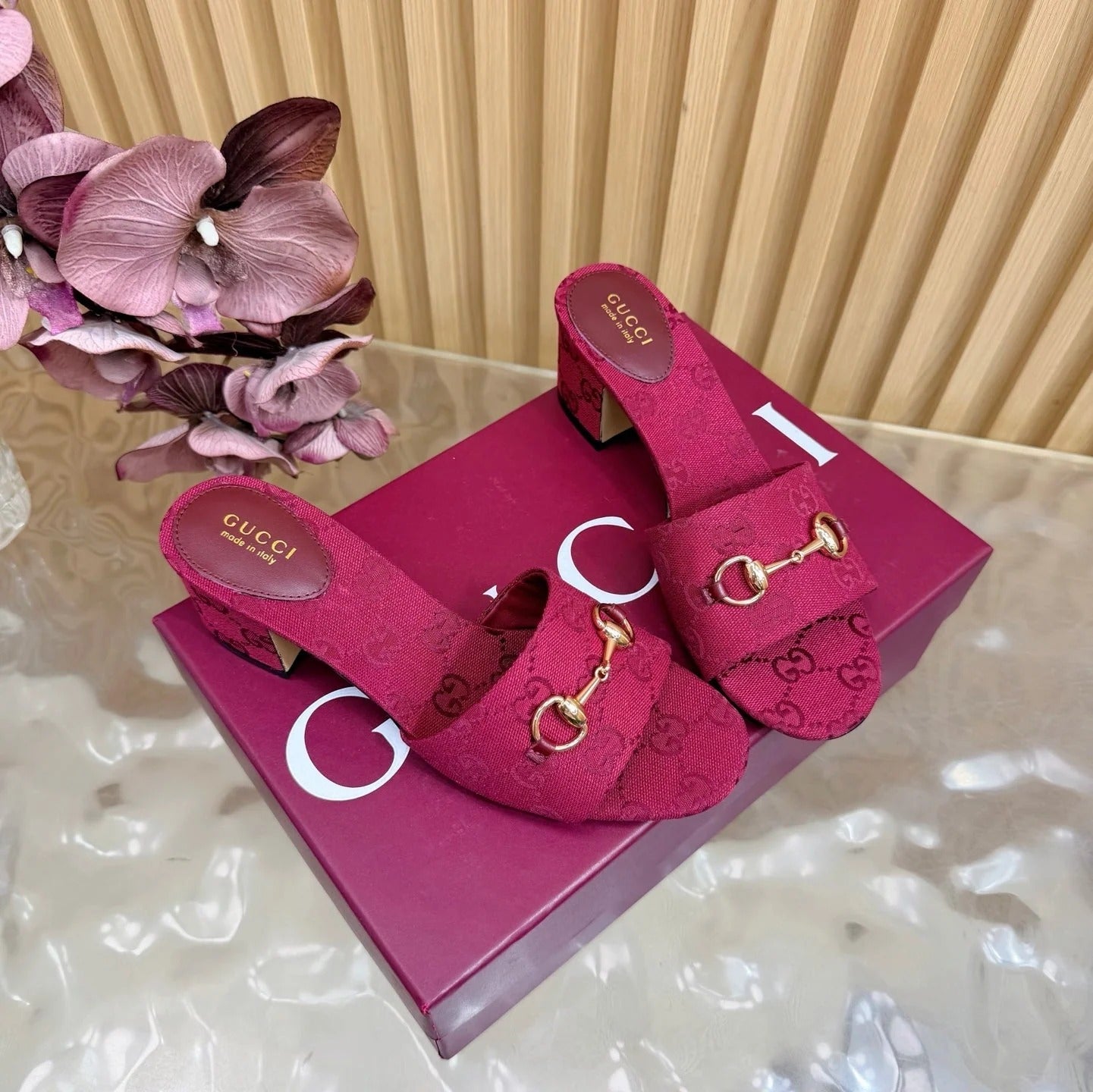 GG 26ss Chunky Heel Sandals 55 Double G Canvas