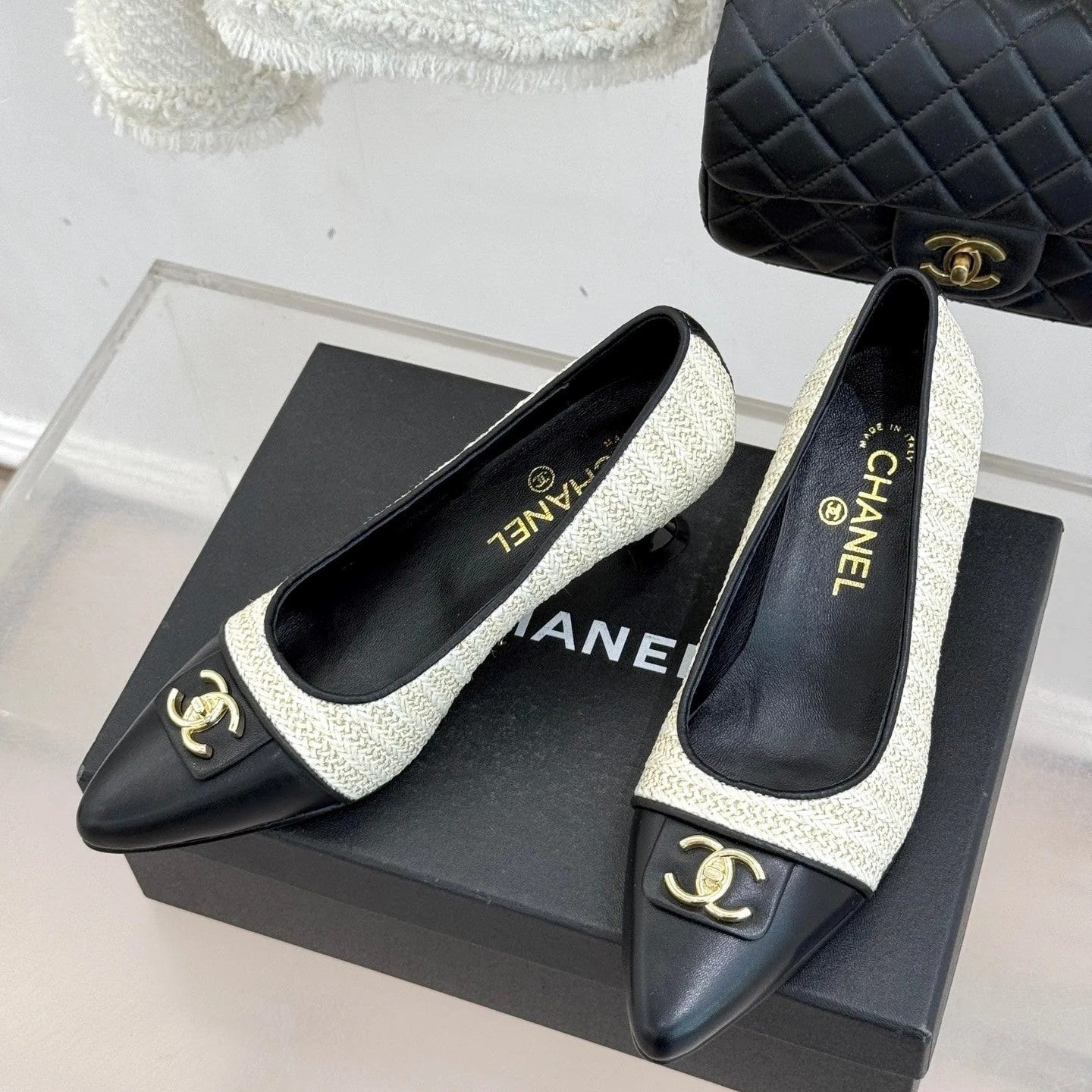 CC 2026 Heel Pump 55 Tweed Sheepskin Double C Logo