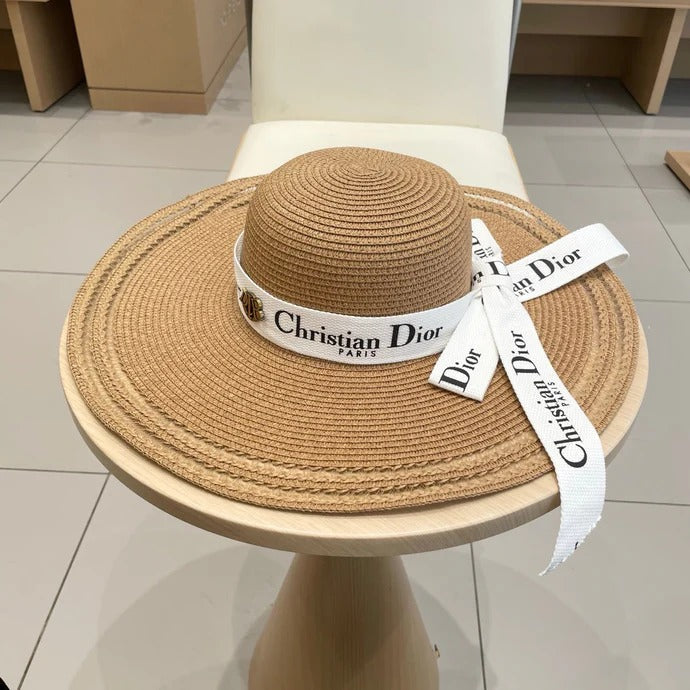 Dior Wide-brimmed Hat With Logo Ribbon 547025