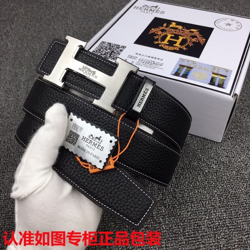 HM Original Belt 38mm Black Cowhide Sliver Buckle 620254