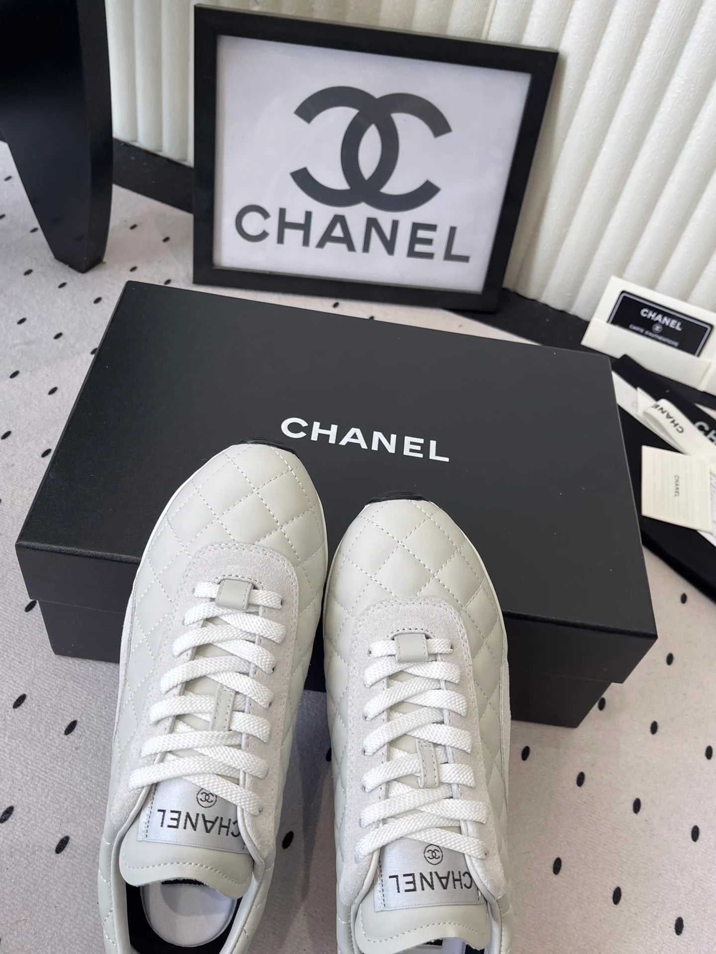 Chanel 2025 Quilted Sneaker White Suede Lambskin 554520