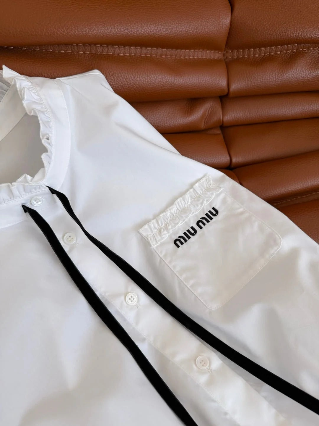 Miumiu 2026 Tie-Waist Short Shirt White Cotton 773828