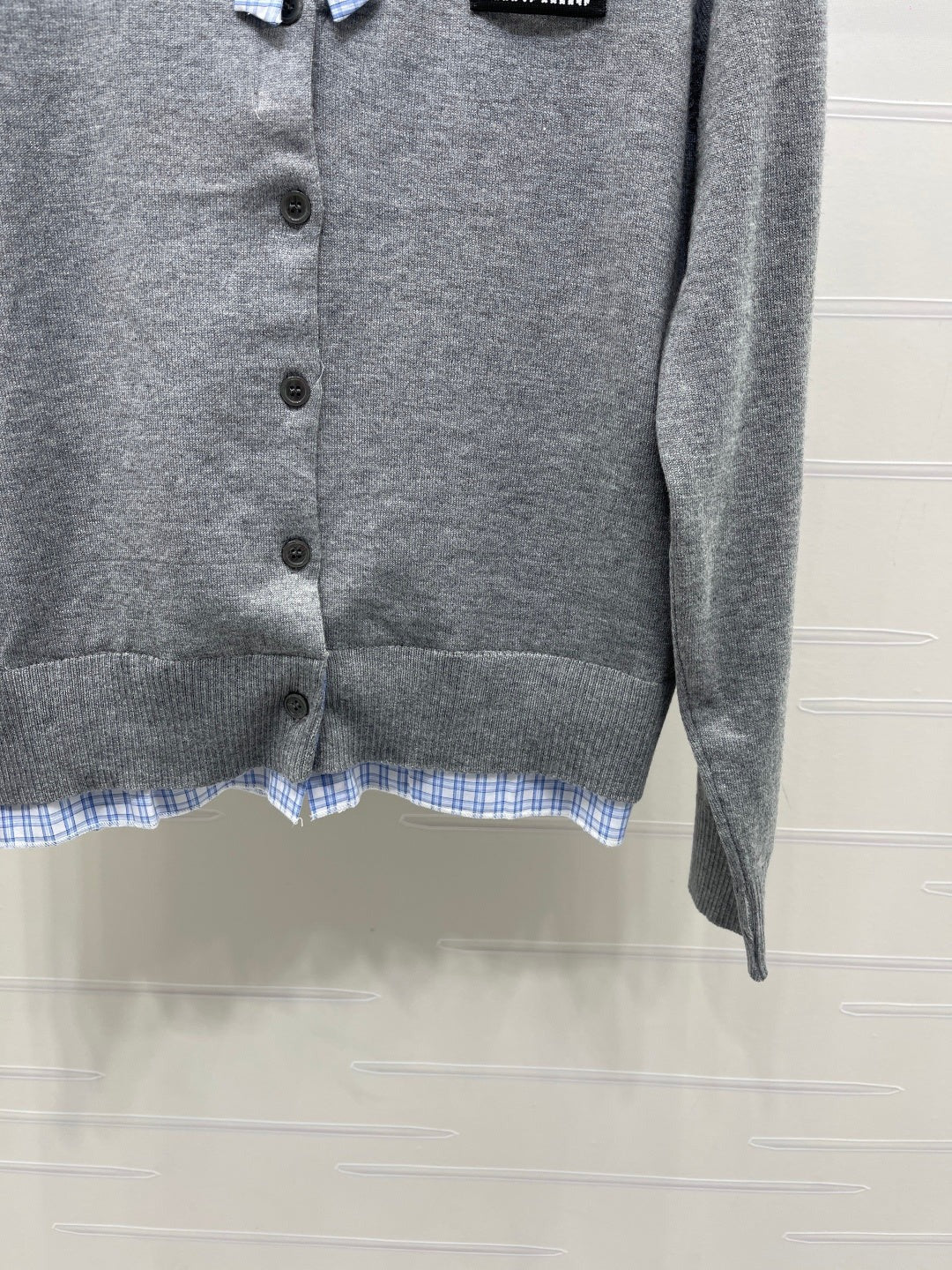 Miumiu 2026 Two-piece Plaid Knit Cardigan Grey Blue Wool 415917