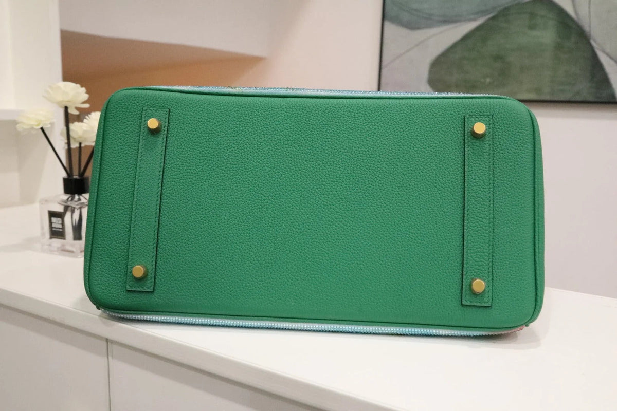 High-end Hermes 2026 "Paradise" Swarovski Crystal Birkin 35cm Bag Vert Vertigo Togo Leather