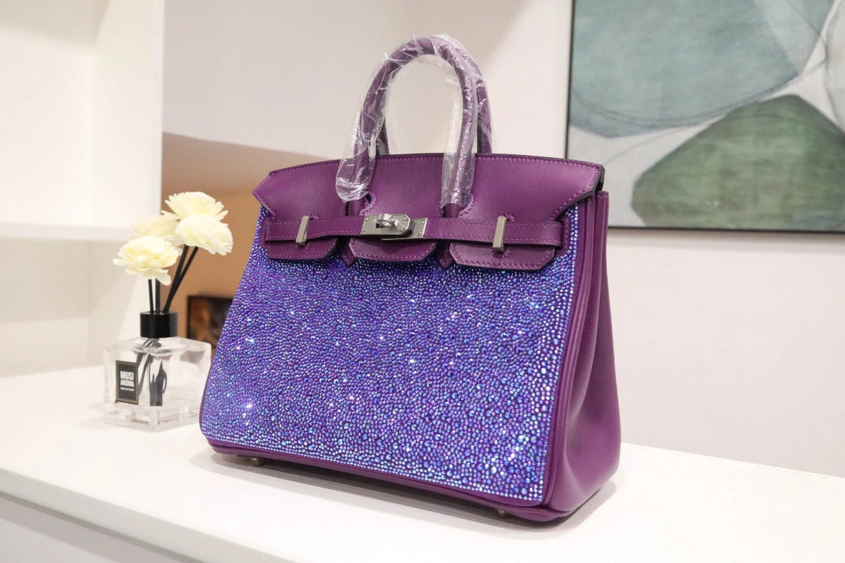 High-end Hermes 2026 Rhinestone-encrusted Birkin 30cm Purple Cowhide