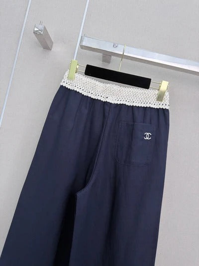 Chanel 2026 Wide-leg Trousers With Unique Waist Tencel Linen 377055