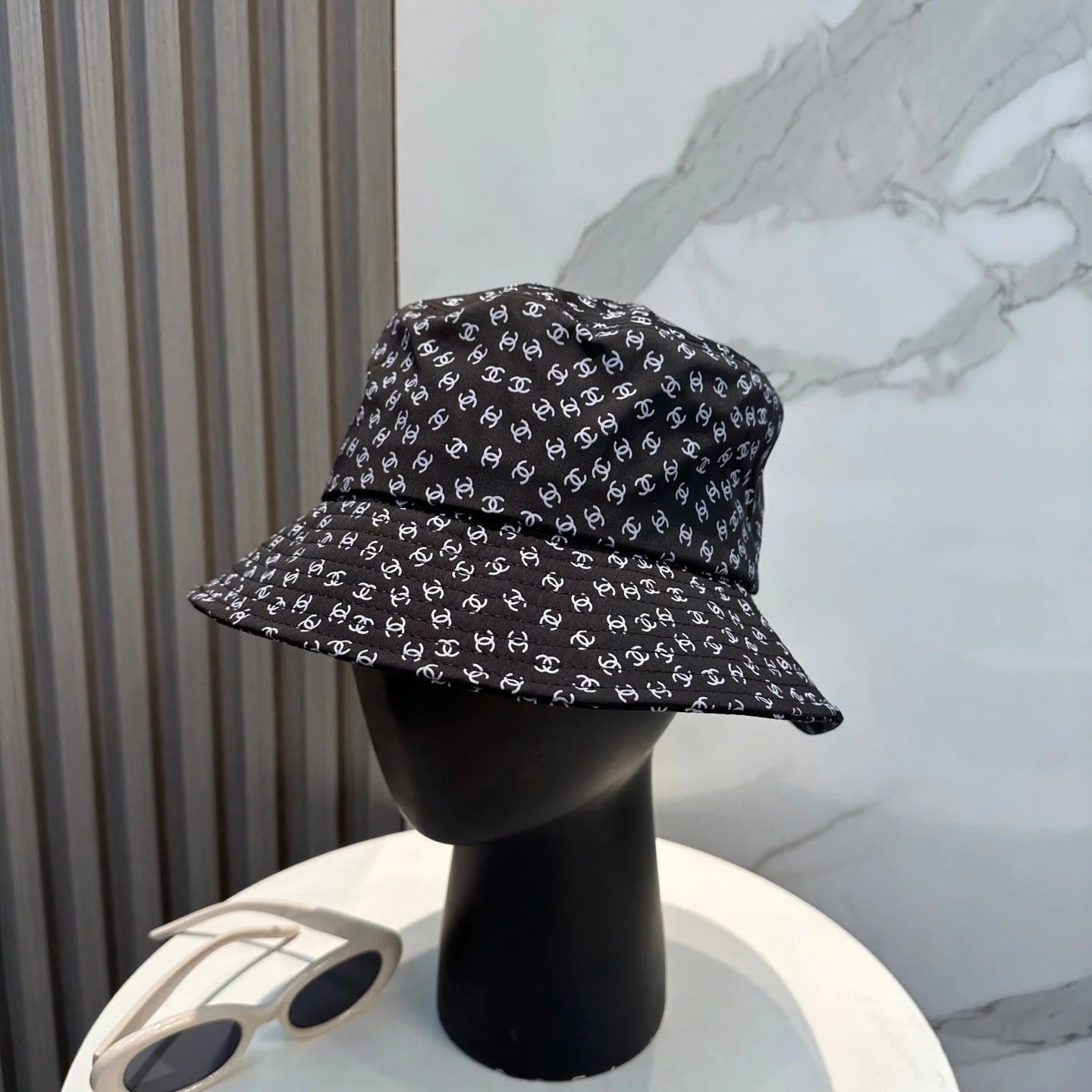 Chanel Bucket Hat With CC Logo Pattern Cotton 237374