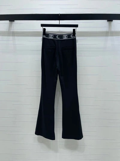 Chanel 2026 Webbing Letter Flared Pants Black Polyamide Rayon 376052