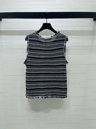 Miumiu 2026 Striped Knitted Vest Black Grey Wool Polyester 766322