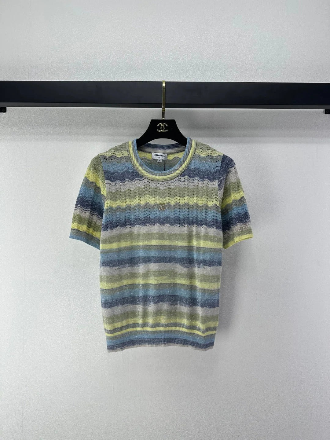 Chanel 2026 Striped Knit Short-sleeved Top Wool Cashmere 368456