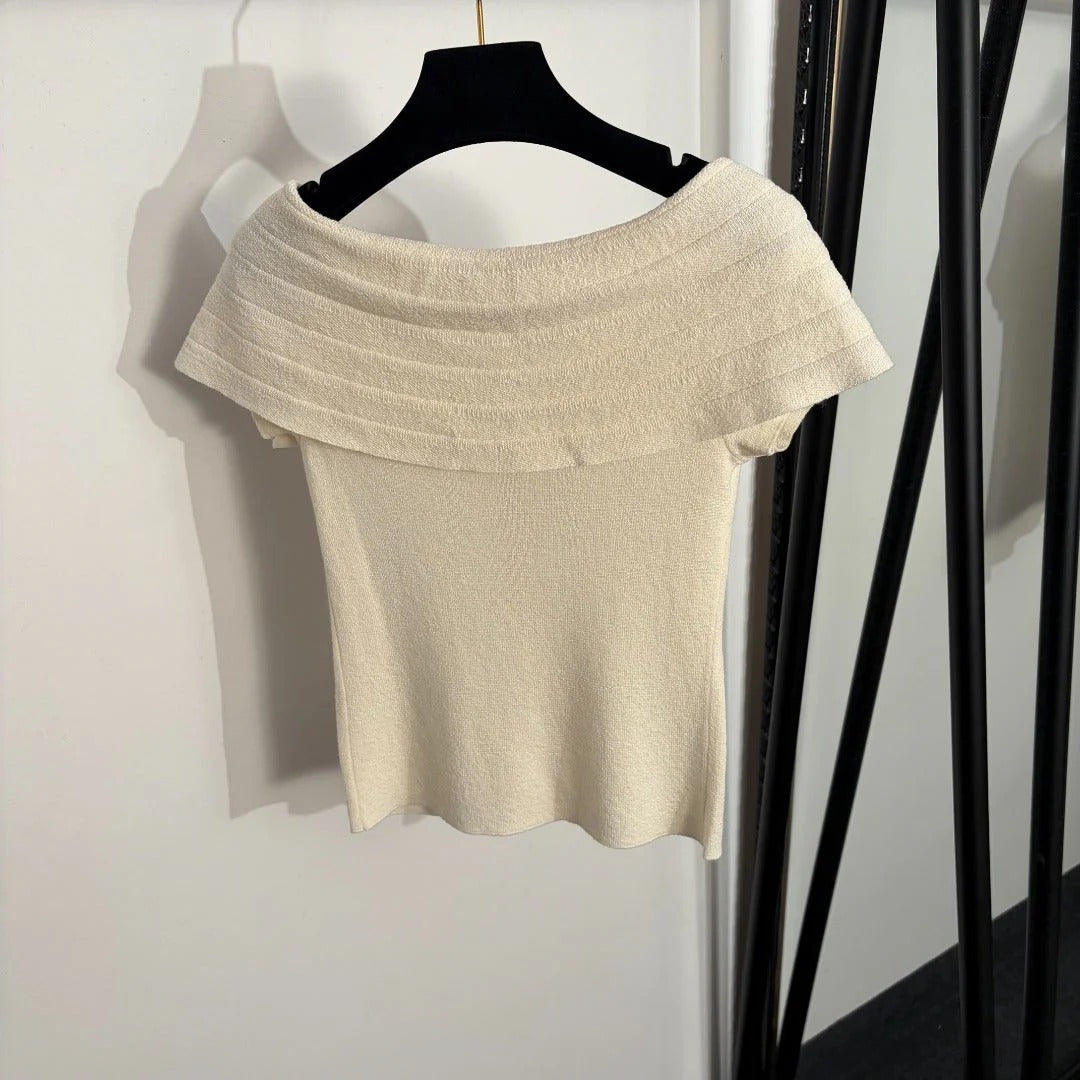 Chanel 2026 Off-Shoulder Short-Sleeve Knit Top 294094