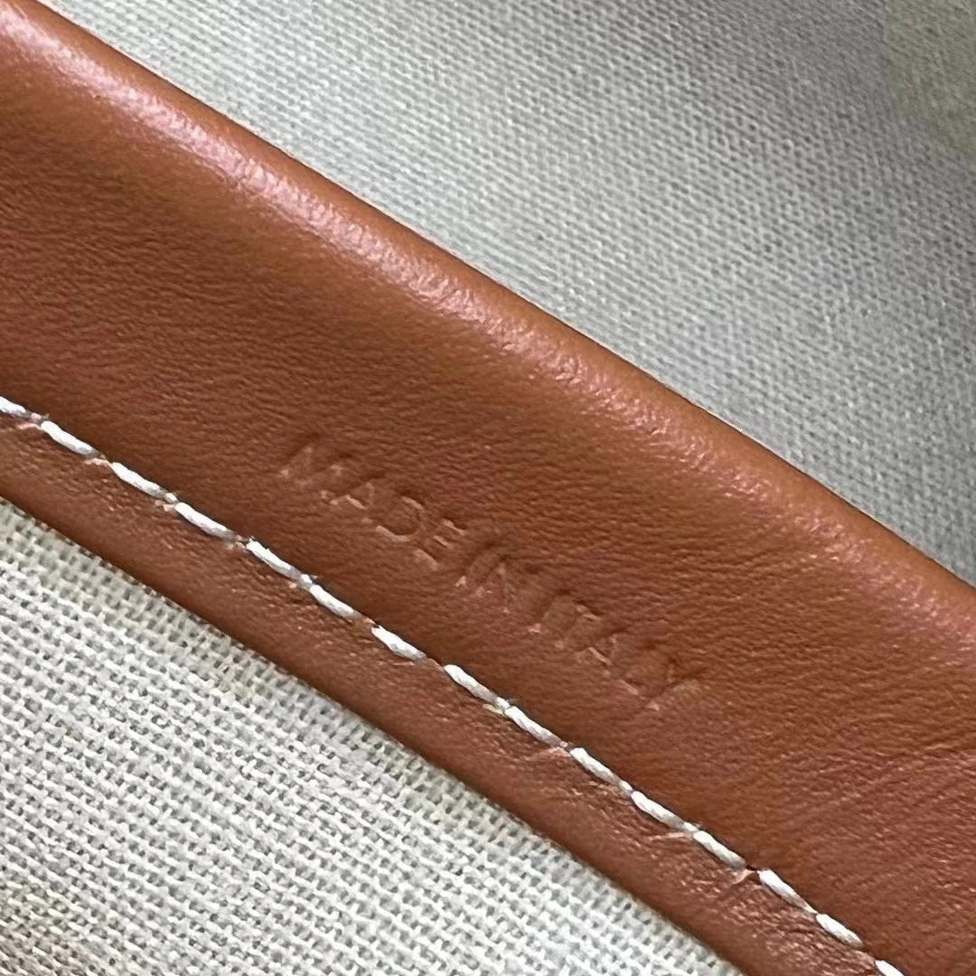 Celine 2026 Triomphe Printed Bag 26cm White Brown Black Canvas Calfskin 283599