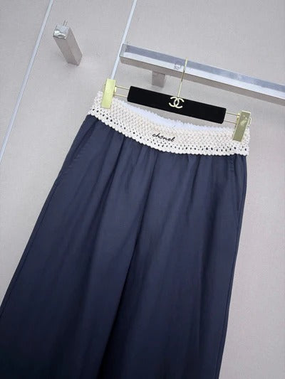 Chanel 2026 Wide-leg Trousers With Unique Waist Tencel Linen 377055