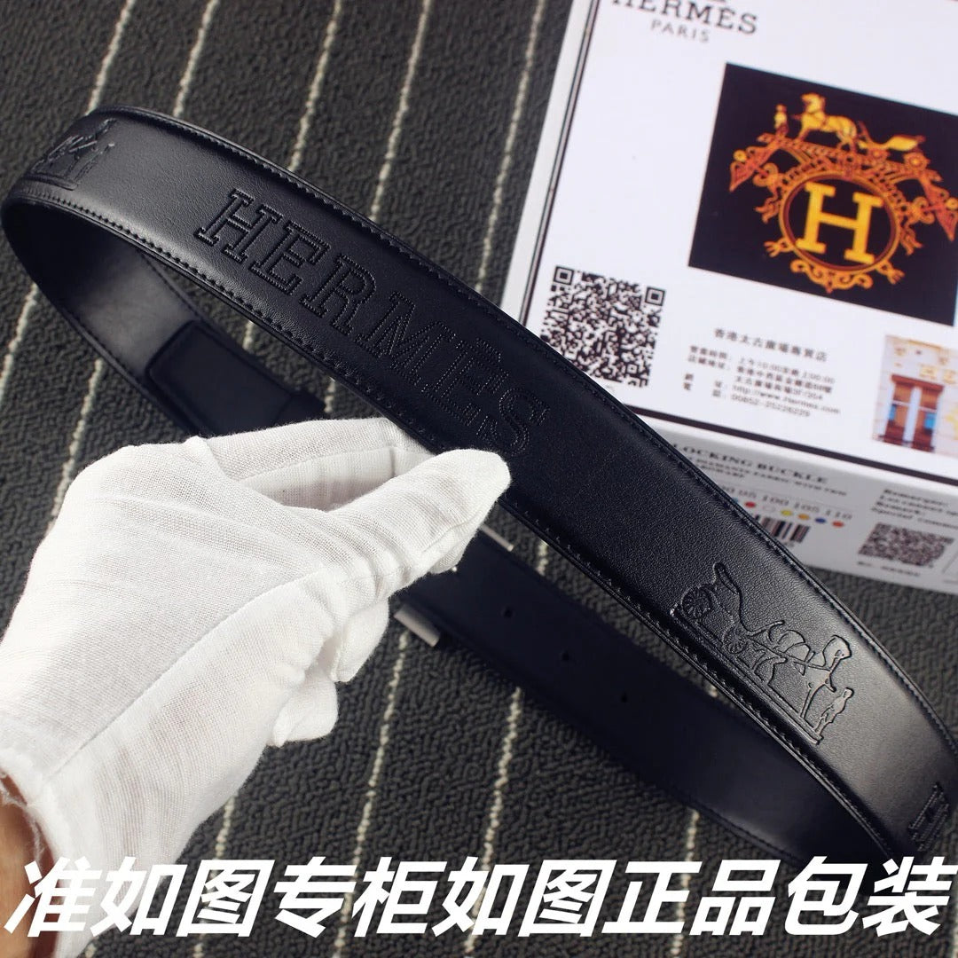 HM Constance Belt 38mm Black Calfskin Sliver Buckle 619960