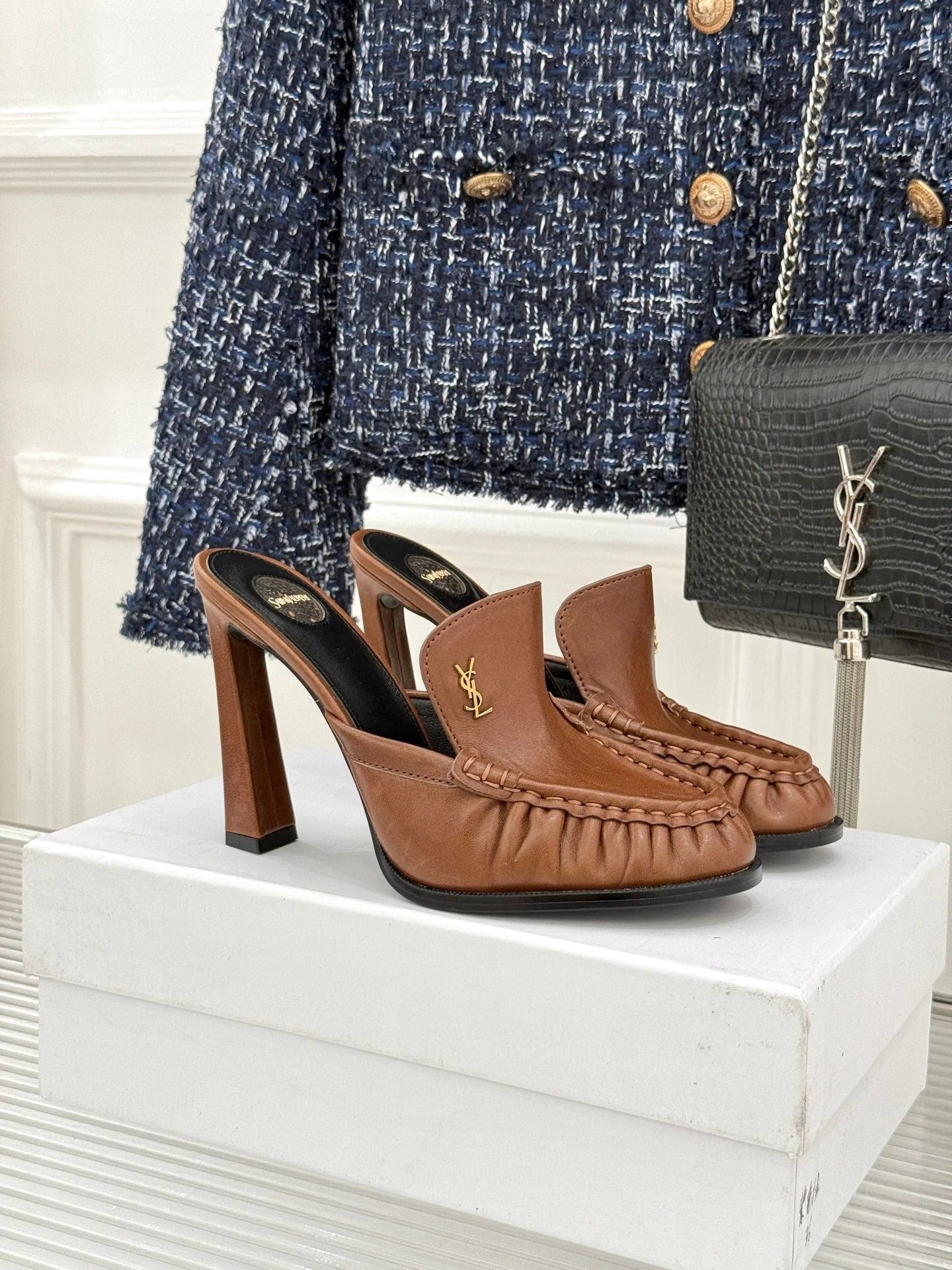 YSL 2026 Le Loafer Cassandre Mule 105mm Suede Leather 642949