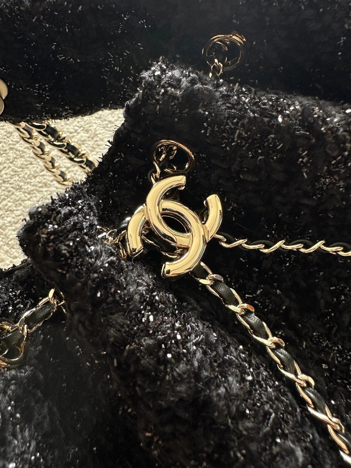 Chanel 2026 Hobo Bag Black Cotton And Wool Tweed