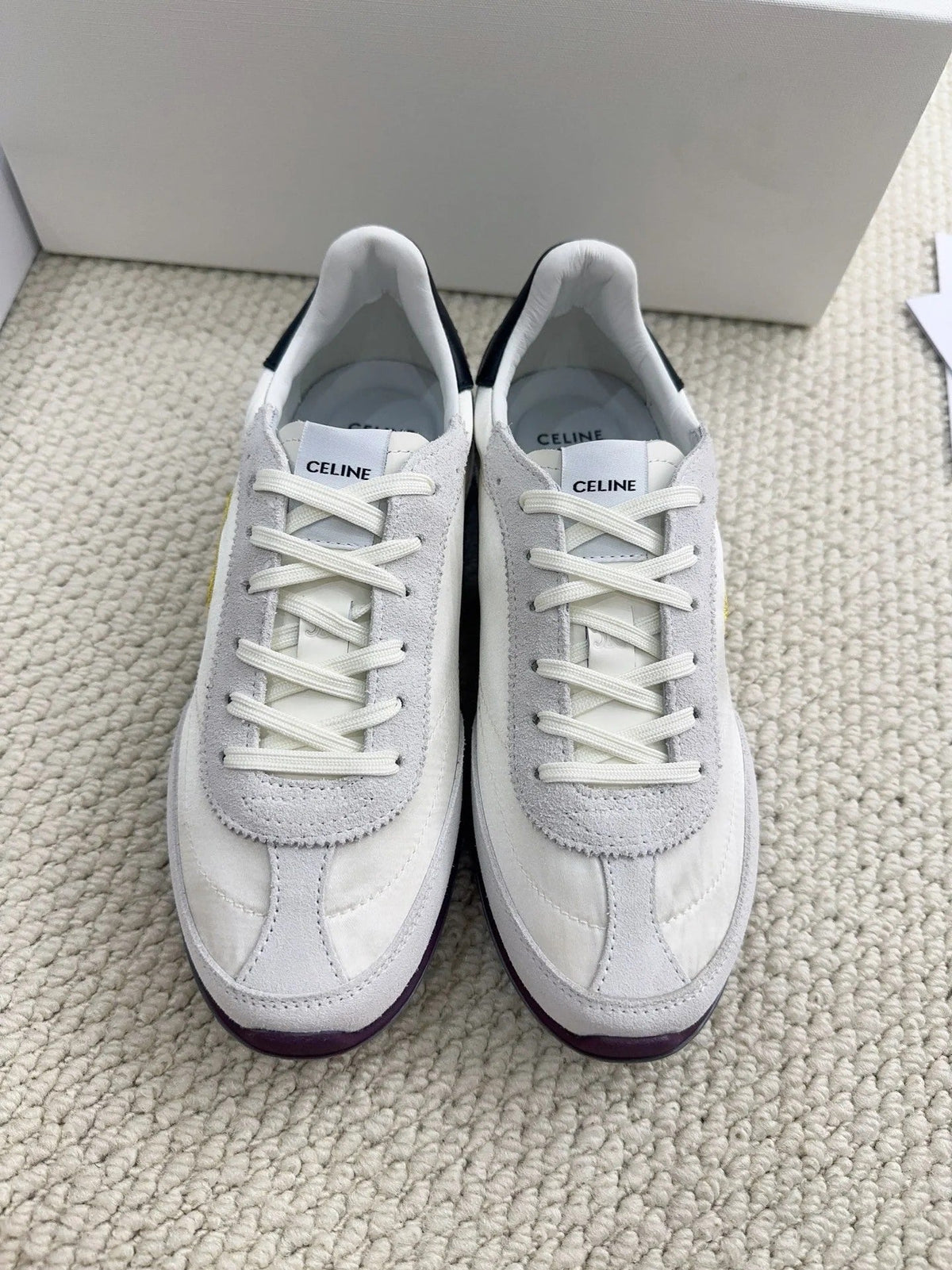 Celine 2026 Racer Sneakers Gray White Suede Fabric 103346