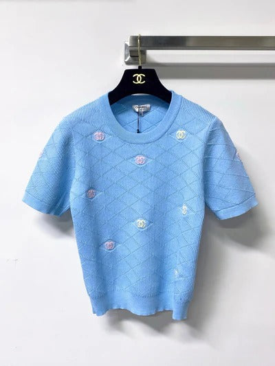 Chanel 2026 Quilted Knit Short-sleeved Shirt Wool Cashmere Tencel 310325