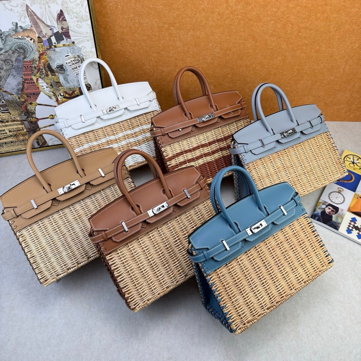 HM 2026 Birkin Picnic Bag 25cm Wicker And Swift Leather