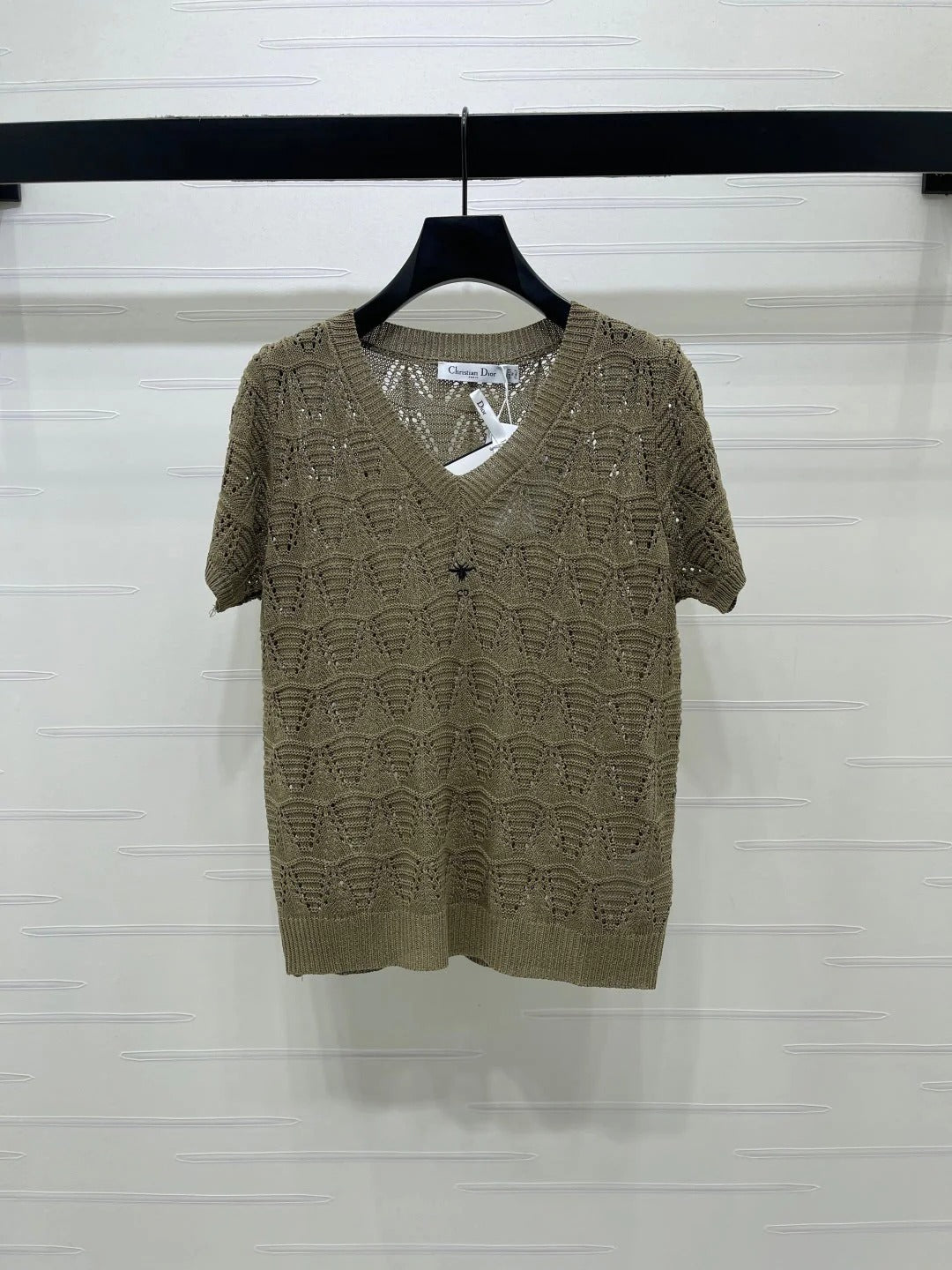 Dior 2026 Hollow-out V-neck Knit Short-sleeved Top Wool Cotton 377970