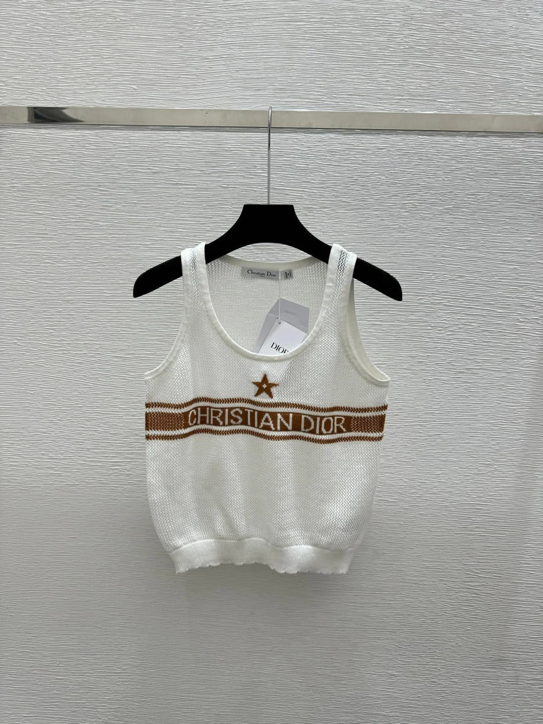 Dior 2026 Mesh Knit Vest Brown and White Wool 341178