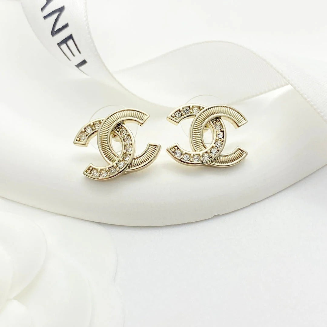 CC Semi-Diamond Double C Light Gold Earrings