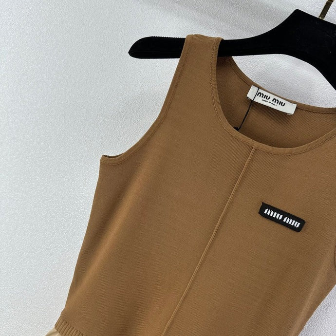 Miumiu 2026 Vest Patchwork Dress Brown Beige Wool Viscose 375132