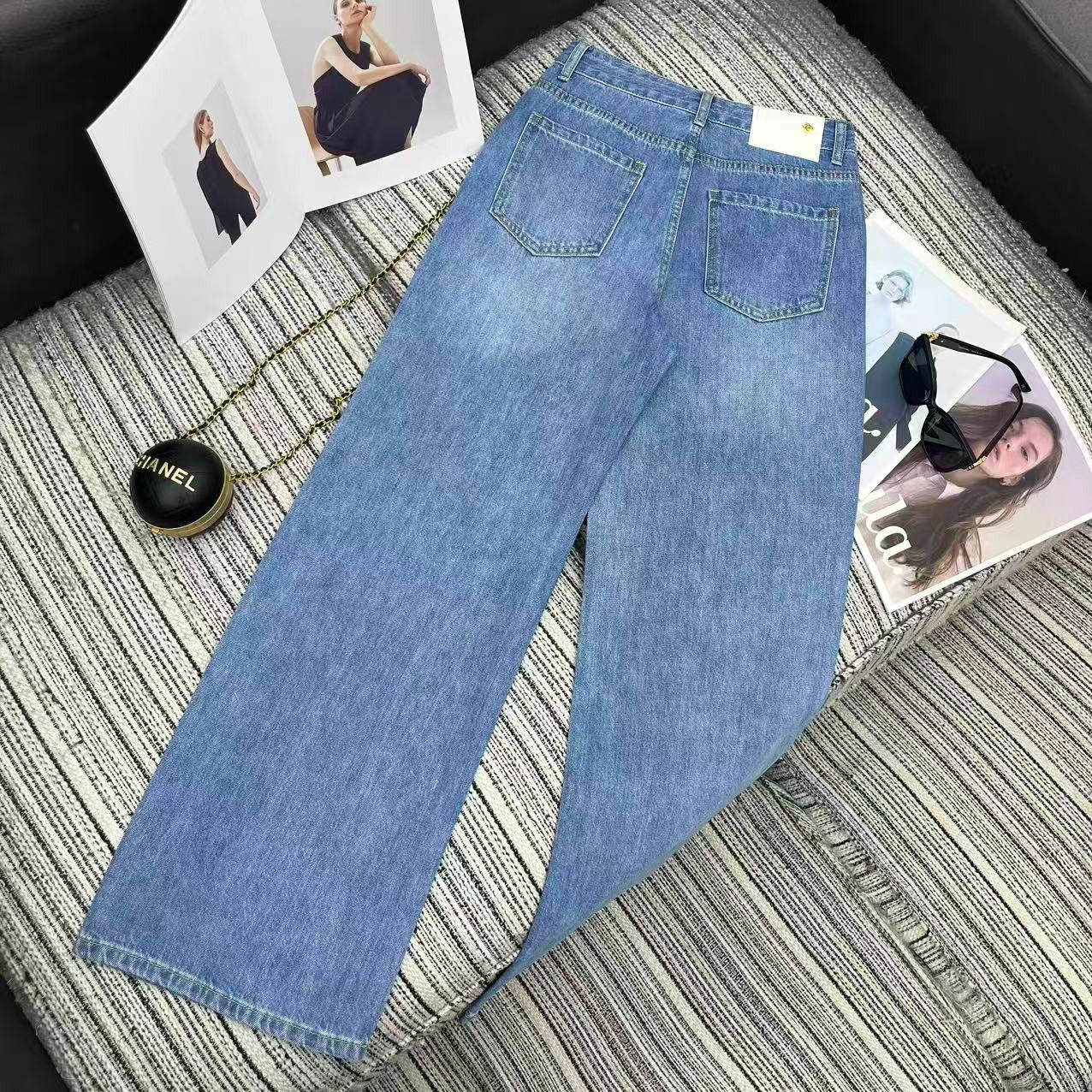 Chanel 2026 Straight-leg Jeans With Double C Logo And Rhinestone Embellishment