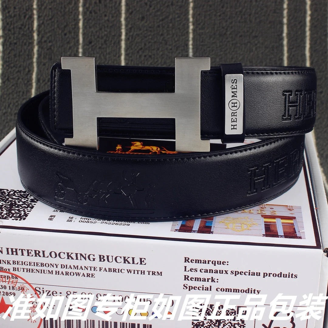 HM Constance Belt 38mm Black Calfskin Sliver Buckle 619960