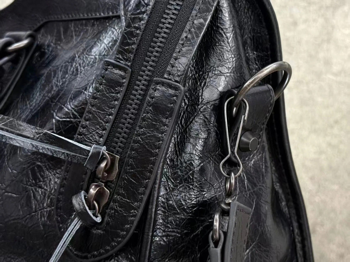 Balenciaga 2026 Le City Large Bag 46cm Black Crinkled Leather