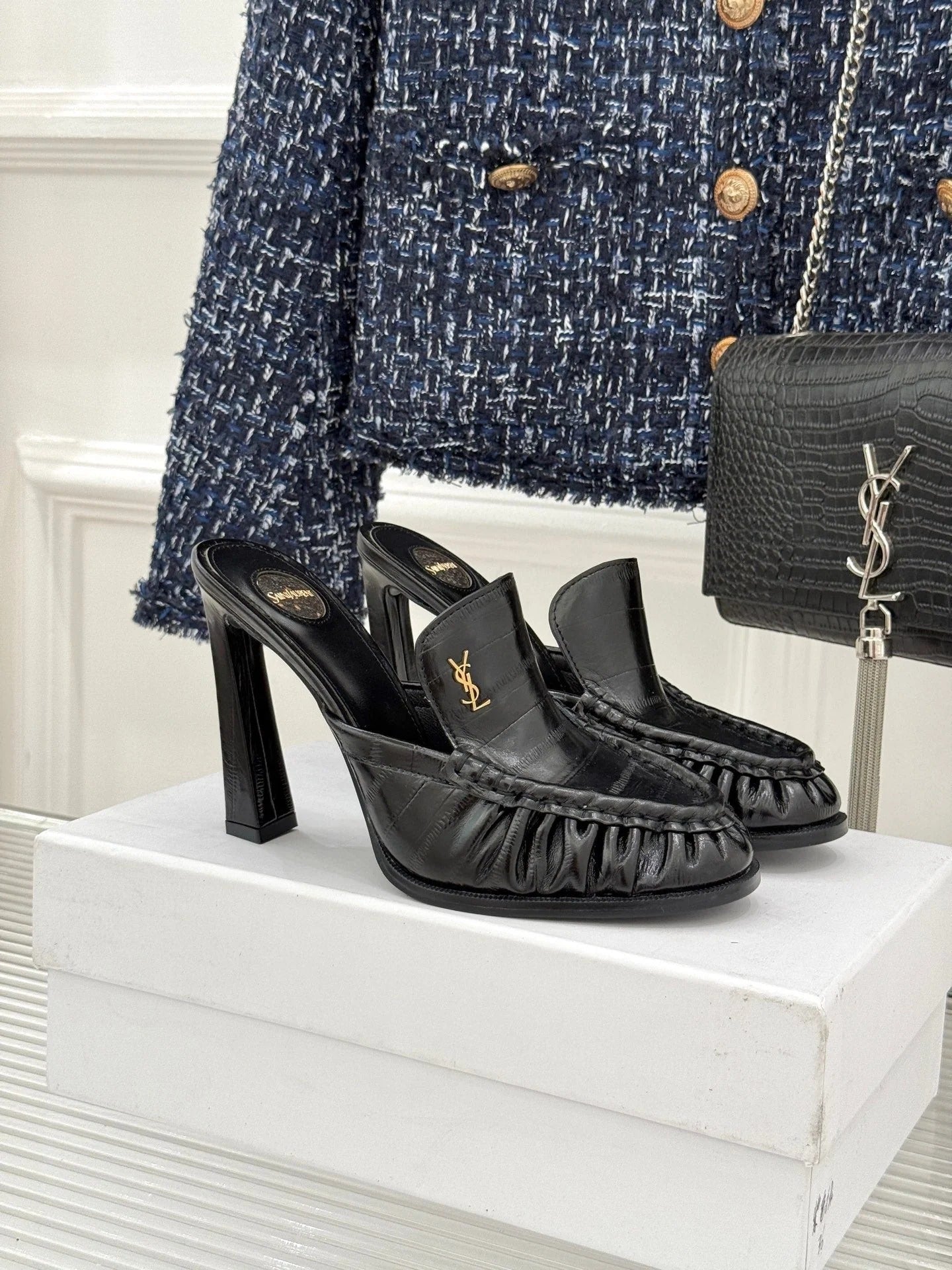 YSL 2026 Le Loafer Cassandre Mule 105mm Suede Leather 642949