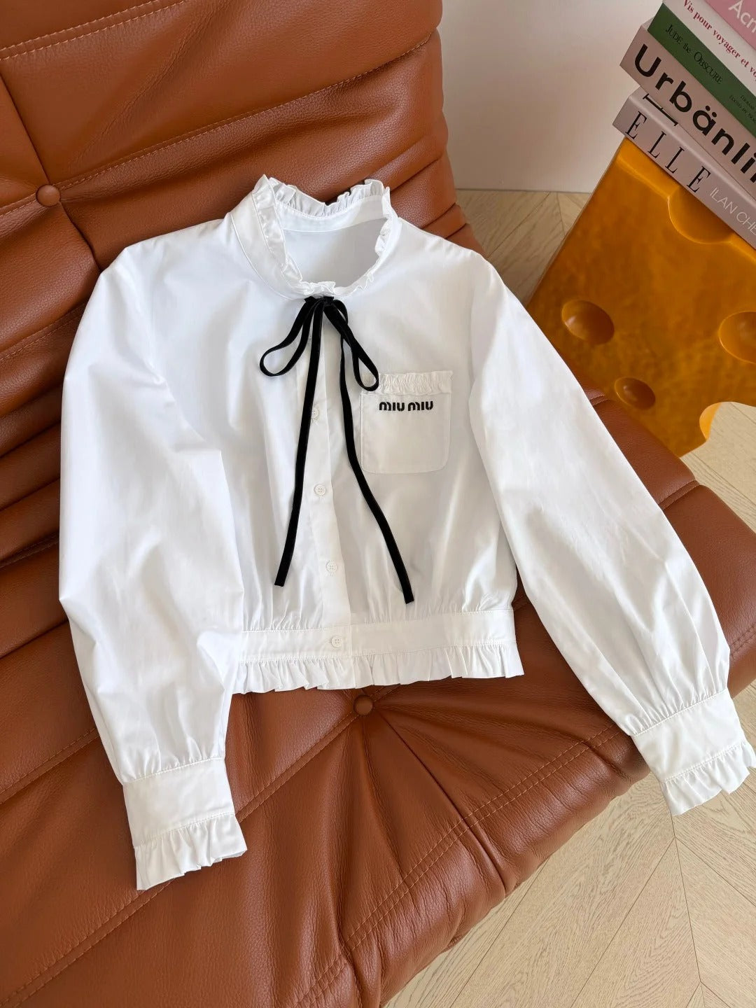 Miumiu 2026 Tie-Waist Short Shirt White Cotton 773828