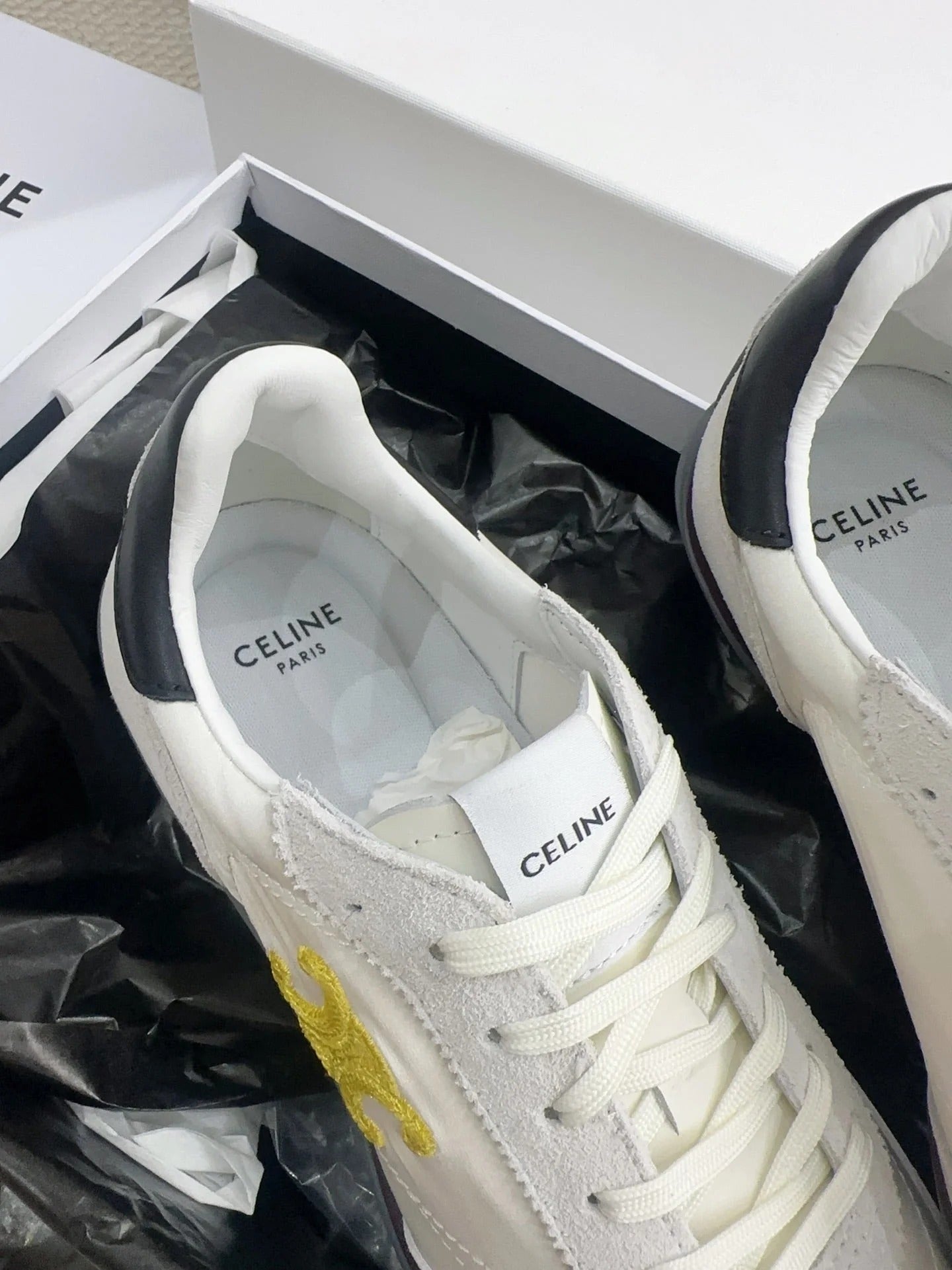 Celine 2026 Racer Sneakers Gray White Suede Fabric 103346