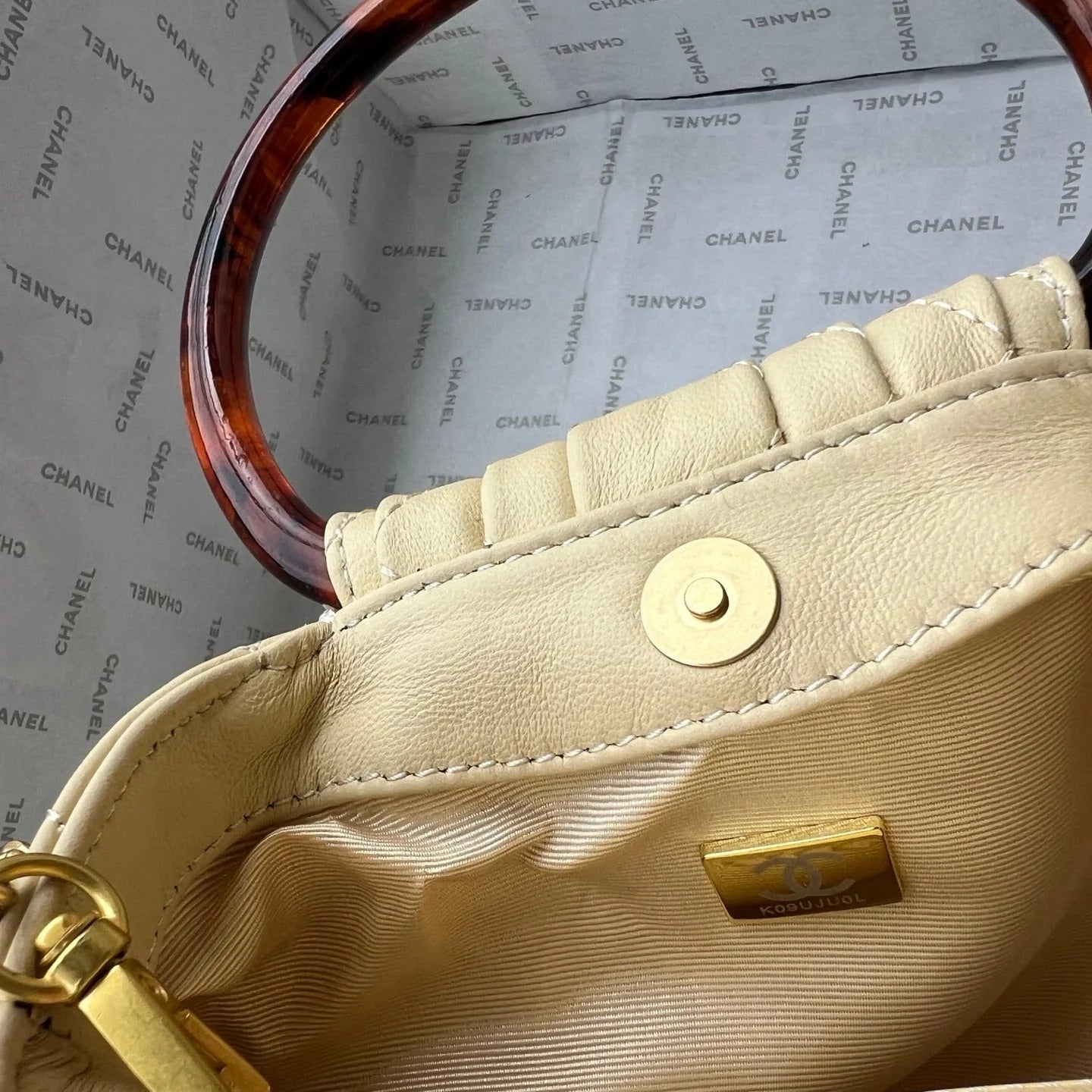 Chanel 2026 Tortoiseshell Handle Mini Bag 25cm Beige Lambskin