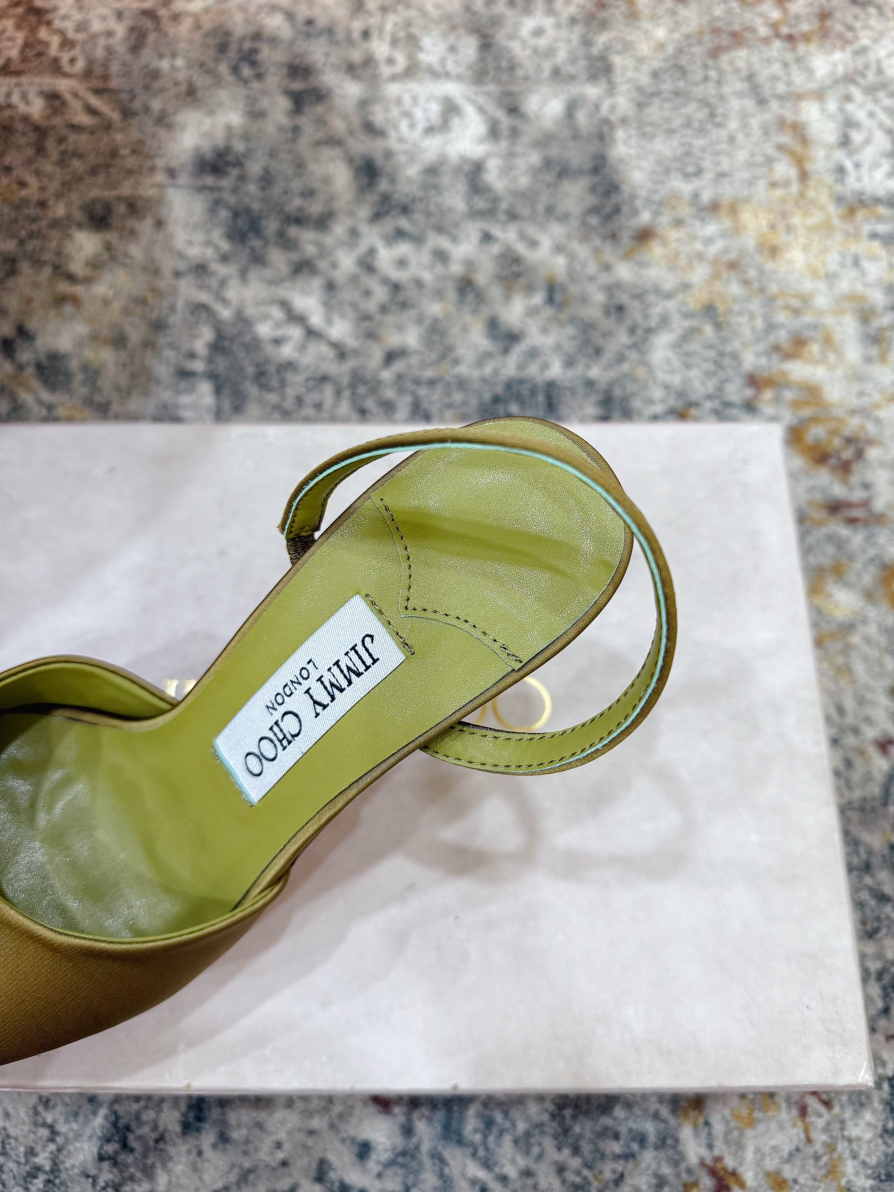 JC 26s Emani 100 Sandals 10cm Olive Green Satin 996787
