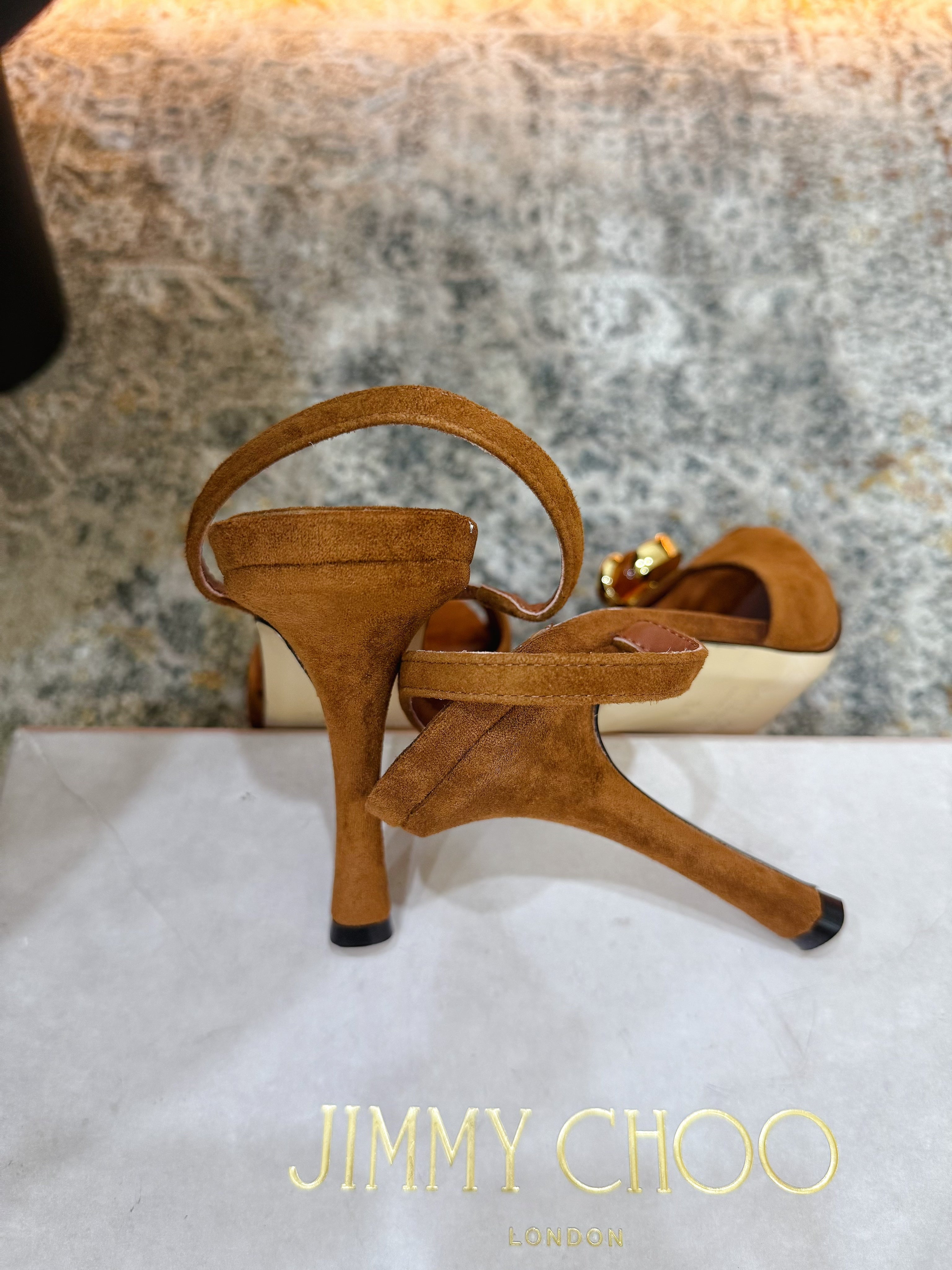 JC 26s Emani 100 Sandals 10cm Tan Suede 996790