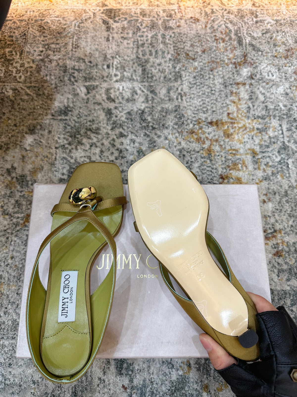 JC 26s Emani Mule 45 Sandals 4cm Olive Green Satin 996745
