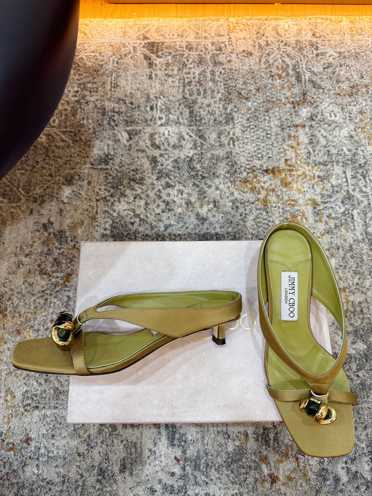 JC 26s Emani Mule 45 Sandals 4cm Olive Green Satin 996745