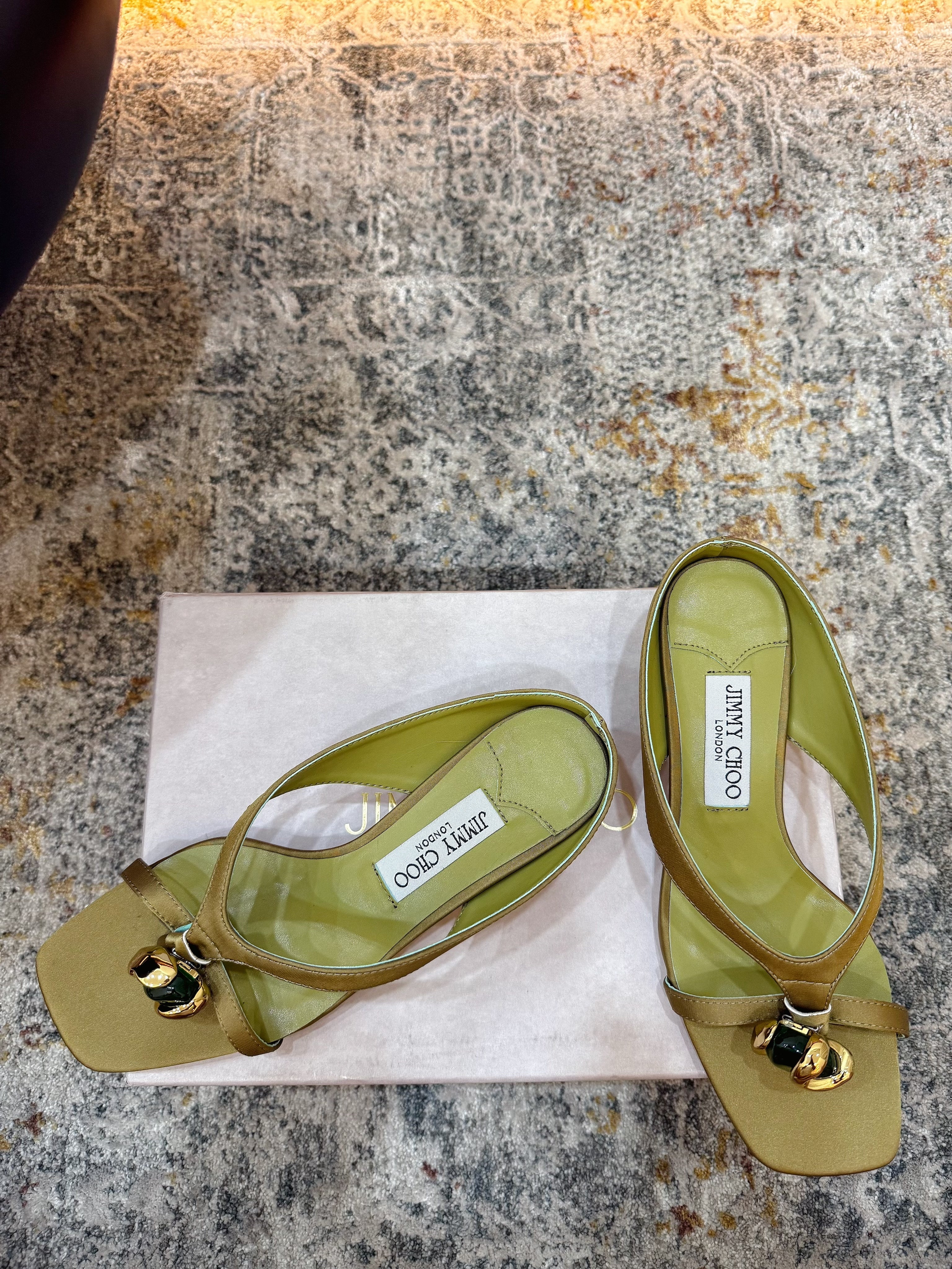 JC 26s Emani Mule 45 Sandals 4cm Olive Green Satin 996745