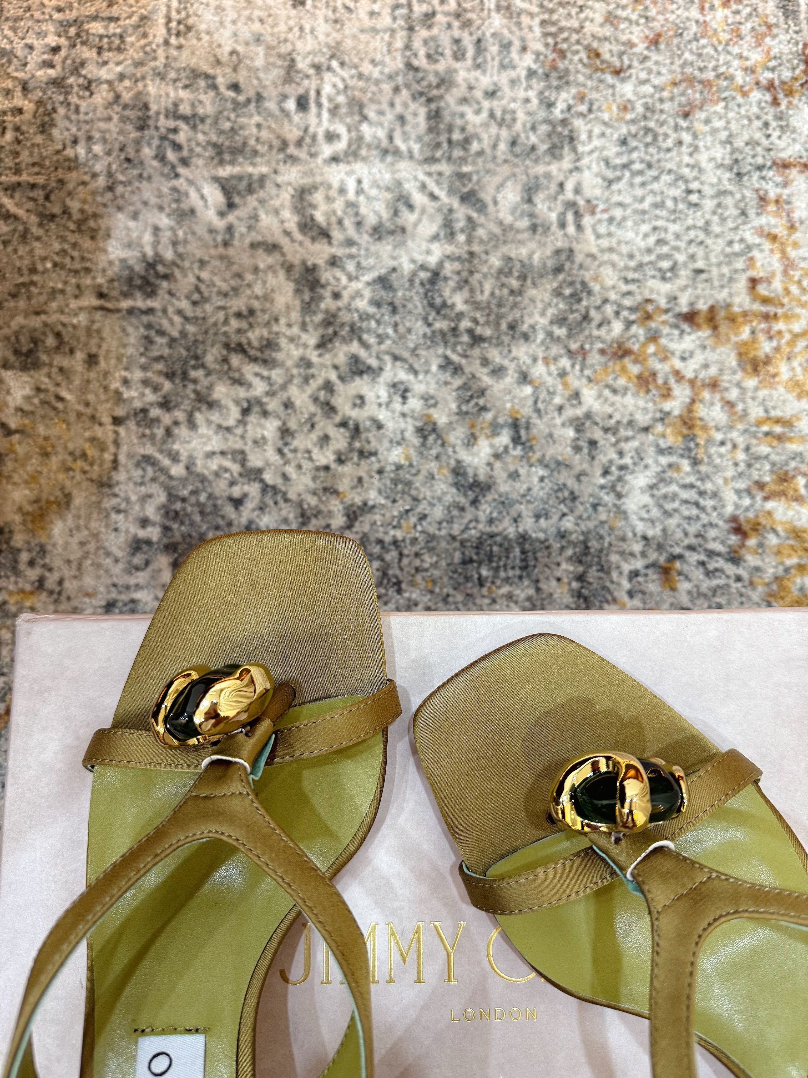 JC 26s Emani Mule 45 Sandals 4cm Olive Green Satin 996745